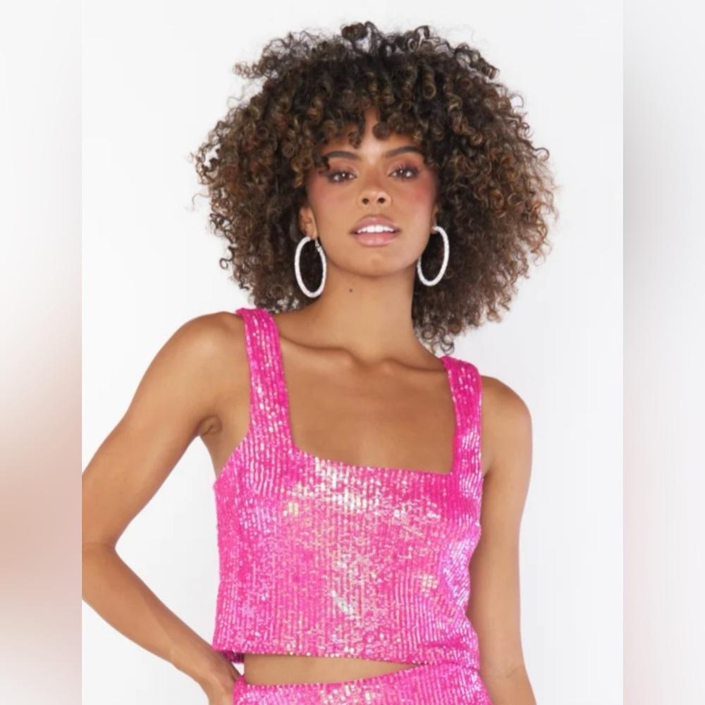 Show Me Your MuMu Pink Sequin Crop Tank Top
